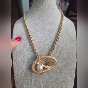 Gold Pearl & Crystal Pave Statement Necklace